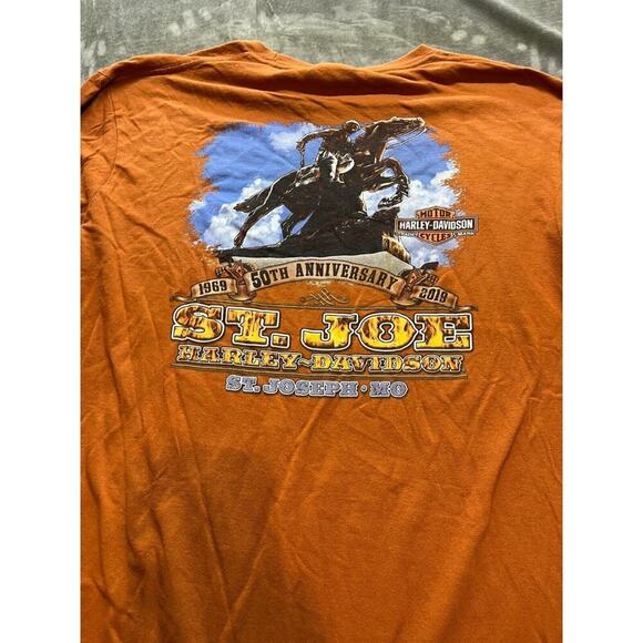 ST JOE Harley Davidson T Shirt ST JOSEPH MO LONG SLEEVE Skull Orange XXL - Picture 4 of 5